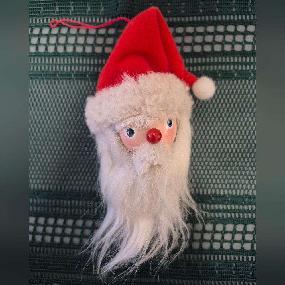 Vintage Santa Claus Ornament - Wood Face - Christmas
